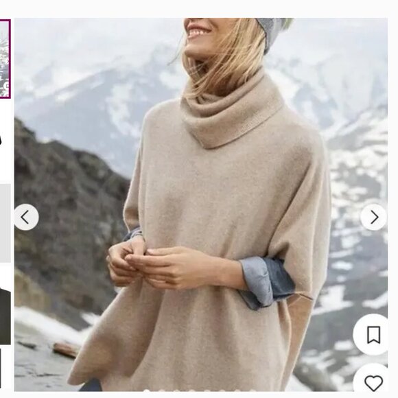 Garnet Hill Cashmere Turtleneck Oversized Poncho Sweater - Black - S - Picture 8 of 12